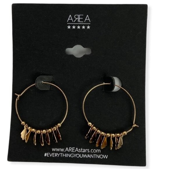 NWT Nordstrom AreaStars Circular Hoop Earrings Gold Tone Leaves Bohemian Boho - Picture 1 of 3